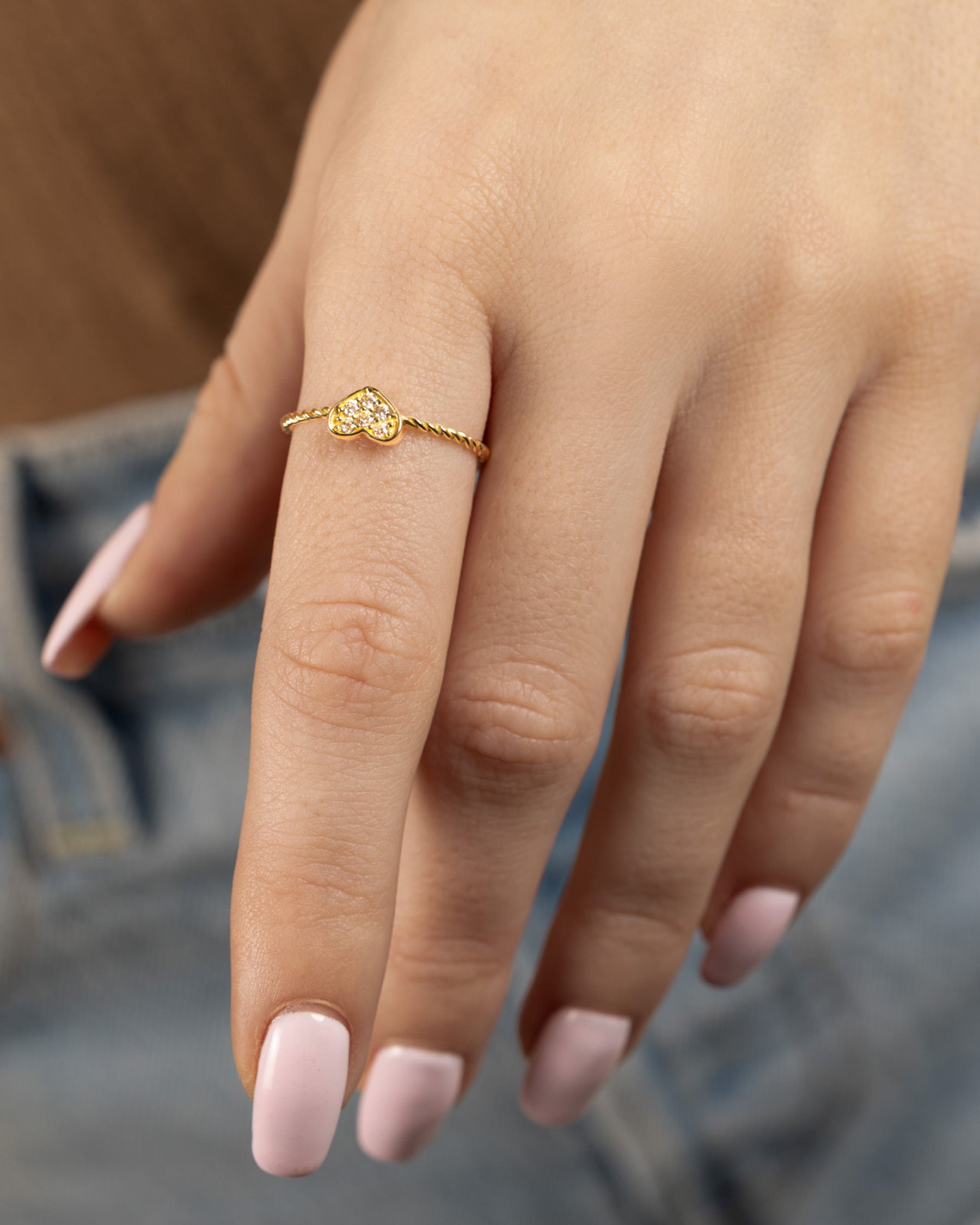 Heartfelt Charm 14K Gold CZ Ring – A Sweet Symbol of Love for $90

