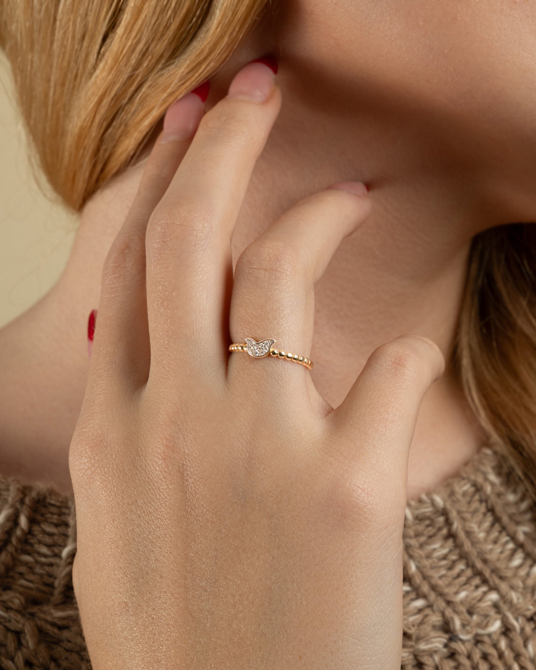 Elegant 14K Gold Bird Design Ring with CZ Accents – Perfect for Any Occasion
